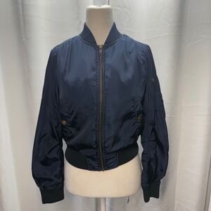 Romeo + Juliet Couture‎ Navy Blue Cropped Bomber Jacket Size Small